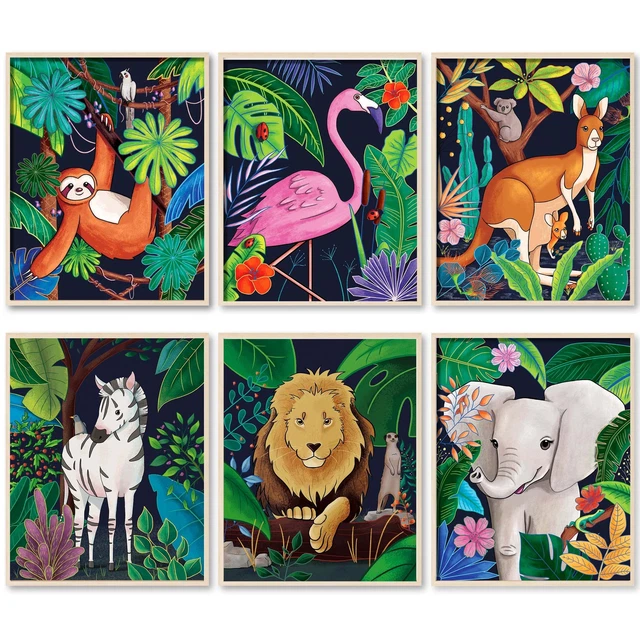 Woodland Safari Jungle Animal Posters for Boys Room Decor - 8x10 Inches UNFRAMED