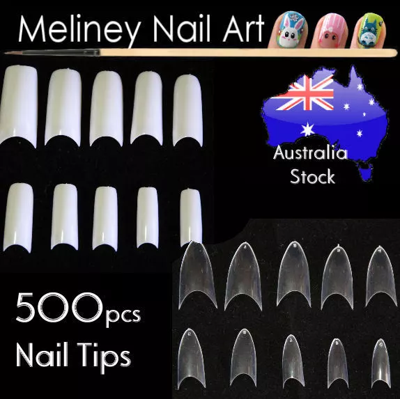 500 Pcs Fake French Nail Tips White Clear Stiletto False Gel Pointy Art Acrylic