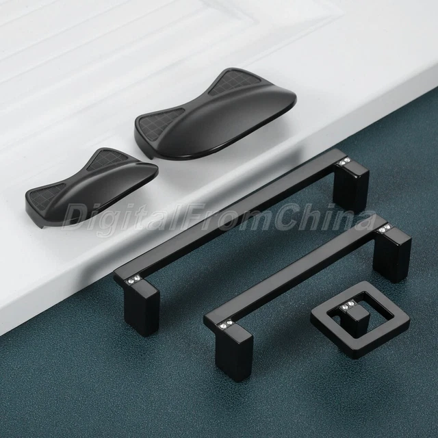 Elegant Black Handle Cabinet Pulls Kitchen Drawer Door Knob Furniture Hardware