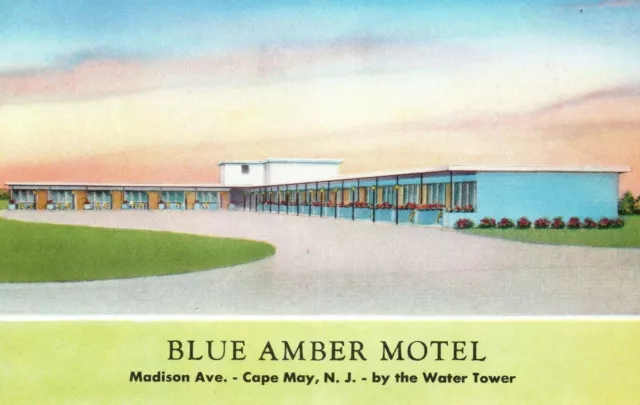 Vintage Postcard Blue Amber Motel Madison Ave. Cape May New Jersey N. J.