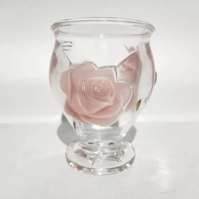 Teleflora Art Glass Vase Raised Frosted Pink Roses Lead Crystal Made In France