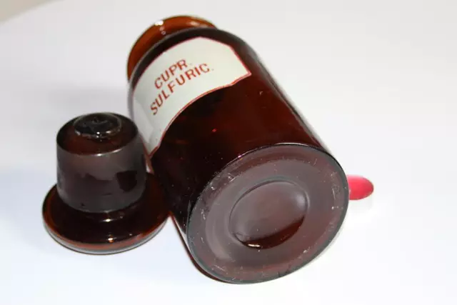 Apothekerflasche, Form selten, rund, alt, CUPR. SULFURIC. große, SCHLIFF STOPFEN 3