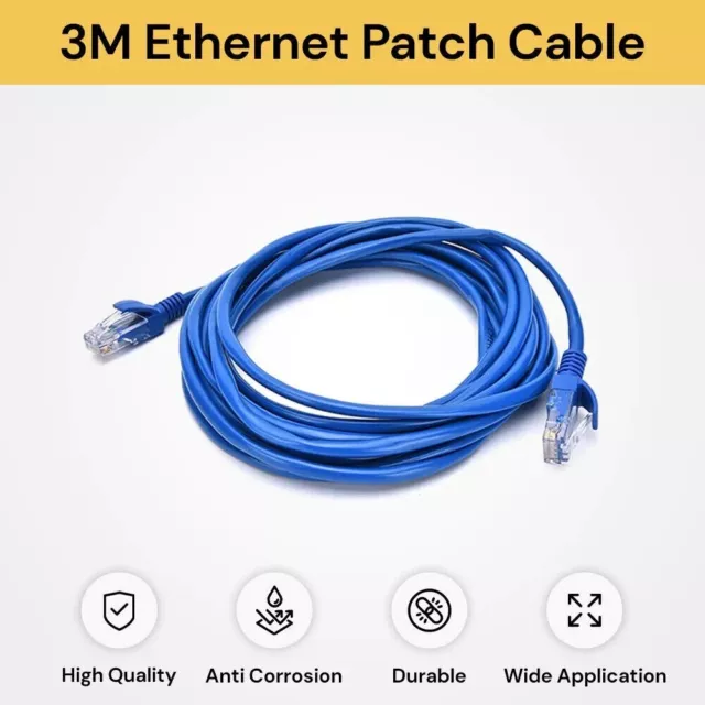 CAT 5e Ethernet Cable Lan Network CAT5e Internet Modem Blue RJ45 Patch Cord LOT 3