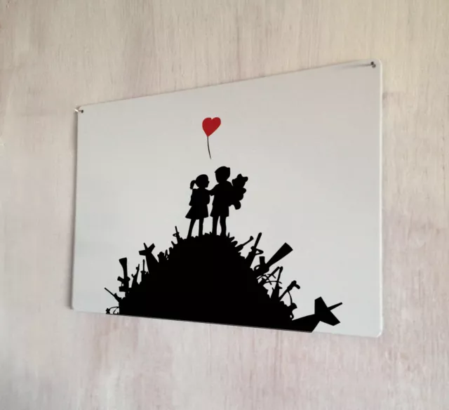 Grafiti de Bansky Artista Love Not War Letrero A4 Placa Metal Decoración Imagen