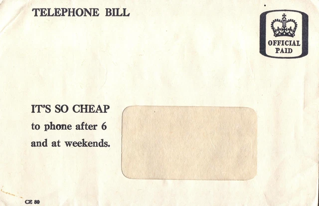 Great Britain Preprinted Prepaid "Official Paid" Envelope "Telephone Bill"
