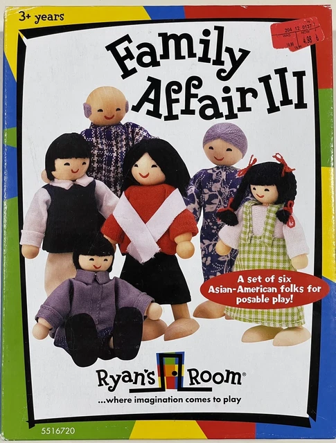 Ryan’s Room Family Affair III: 6 wooden dollhouse dolls Asian-American New NRFB