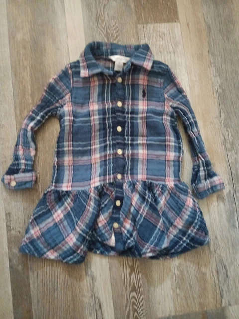 Ralph Lauren Girls Size 18 Months Plaid Flannel Button Down Dress