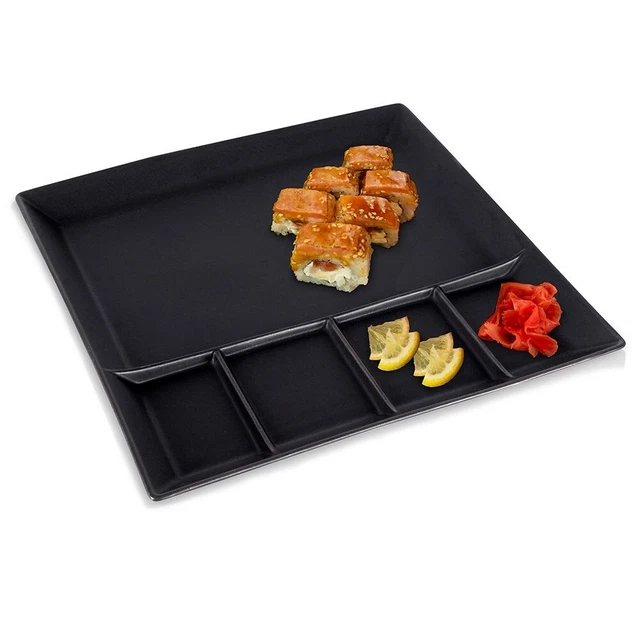 4x Edelstahl Tablett Mit 6 Fächern | 38x27cm | Für Kinder & Diät Portionskontrolle | BPA-frei