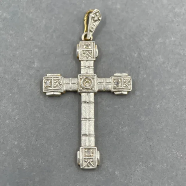 Art Deco Platinum Topped 18k Yellow Gold Cross Pendant w/ Diamond Accents - 1"