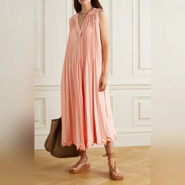 NEW $895 3.1 Phillip Lim 3-Tier Sleeveless V-neck Pleated Maxi Dress in Peach