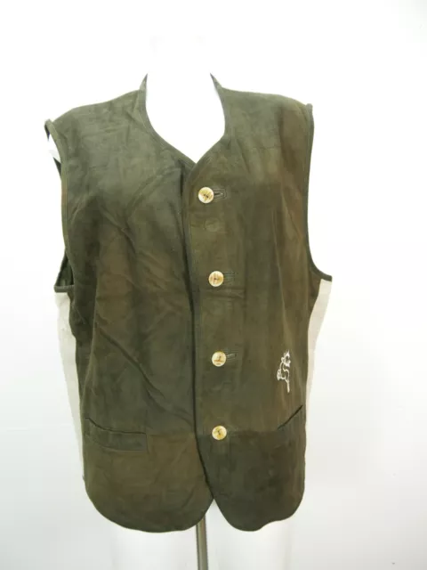 Echt Leder grün mit Hirsch Stickerei sagenhafte Herren Weste Trachtenweste Gr.52