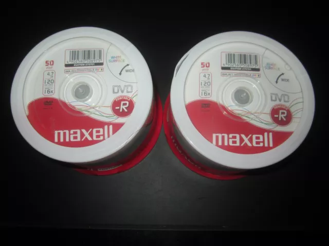 Scellé! x100 Maxell DVD-R blanc vierge imprimable 16 x 4,7 Go 120 minutes 2