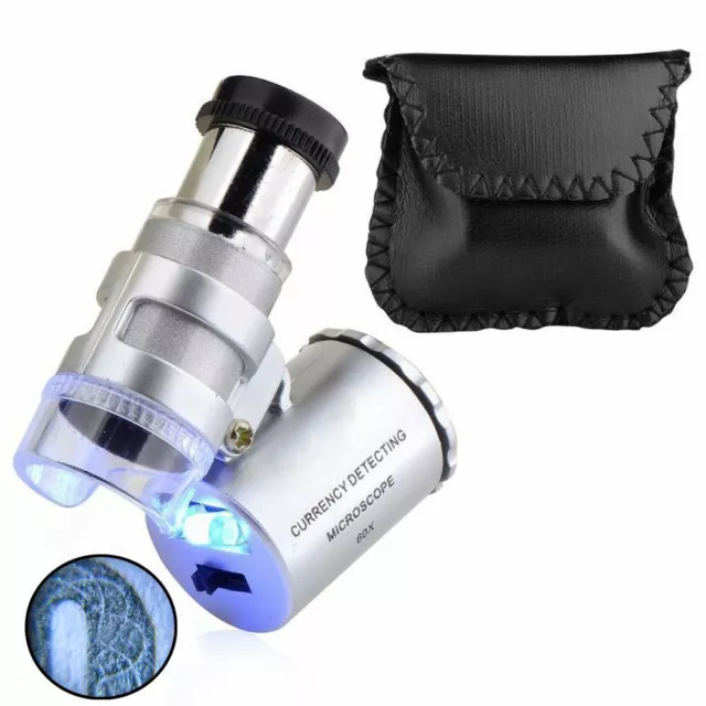 Glass Microscope Pocket Jeweler LED Light Handheld 60x Mini Magnifier Loupe