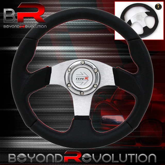 Black Silver Center Red Stitches 6 Bolt Hole Steering Wheel Typer Jdm Horn