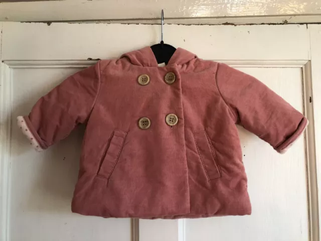 Cappotto con cappuccio nuovo senza etichette per bambine rosa velluto a coste foderato in pile dalla prossima età 0-3 mesi