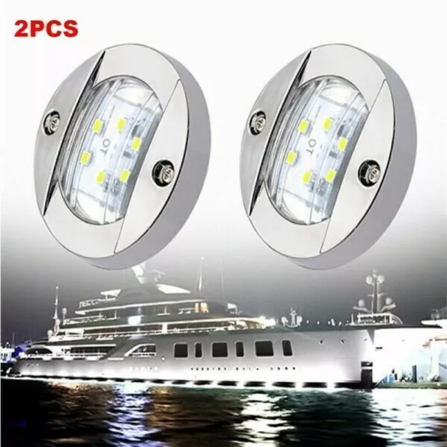 2X Round Marine Boat Navigation Light LED Boat Stern Transom Anchor White Light