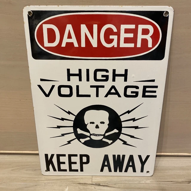 DANGER HIGH VOLTAGE KEEP AWAY SKULL CROSSBONES Old Porcelain Safety Ad Sign