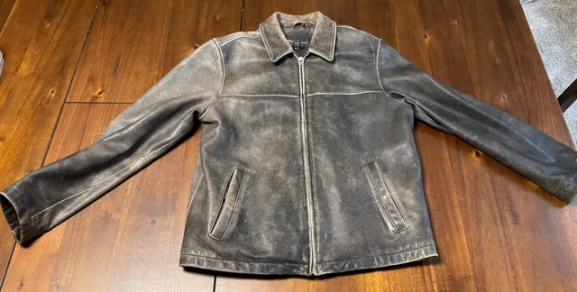 Eddie Bauer Premium Distressed Bomber Leather Jacket Mens Size Large
