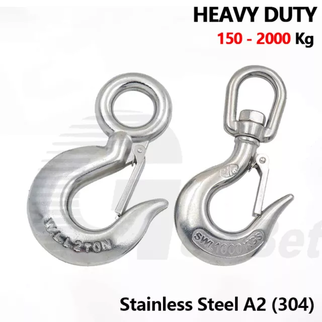 HEAVY DUTY Lifting Clevis Sling Hook with Latch Stainless Steel A2 304 150Kg-2T