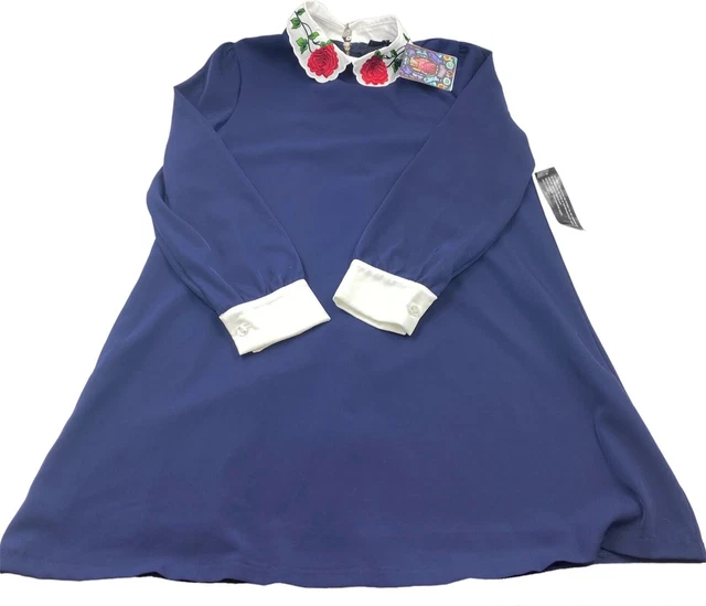 Sister Jane Choux blue white Peter Pan collar bow smocked dress Size Small