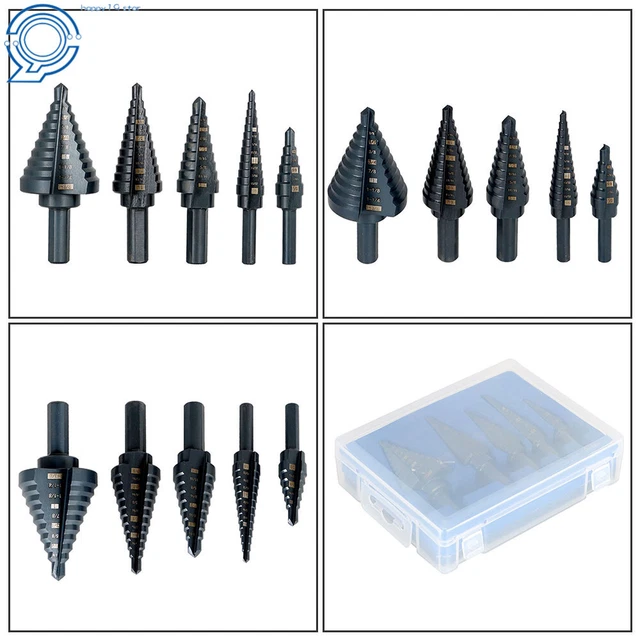 5Pc Step Drill Bit Set Black Oxide M2 Multiple Hole 50 Sizes 1/8- 1-3/8" HSS