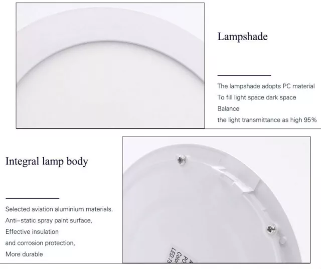 Lámpara de techo empotrada de luz de panel LED regulable downlight redonda 6/9/12/15/18/30W 2