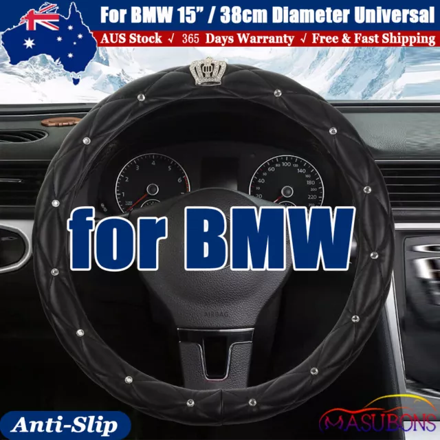 for BMW Leather Steering Wheel Cover Bling Diamond 15'' Diameter 38cm Women Girl