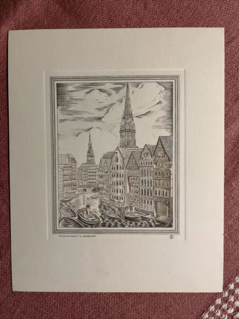 hamburgensie, zart koloriert Nicolaifleth ( alte Schreibweise) in Hamburg 13x11