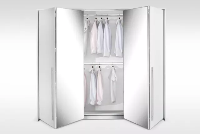 White large sliding folding 4 door mirrored wardrobe BREMA 210cm 3