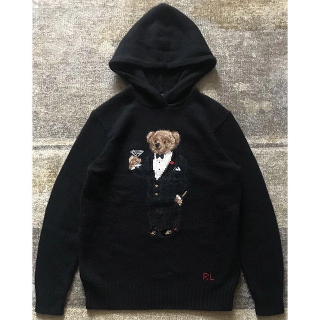 POLO RALPH LAUREN RL Tuxedo Martini Bear Hoodie Sweater Black Size