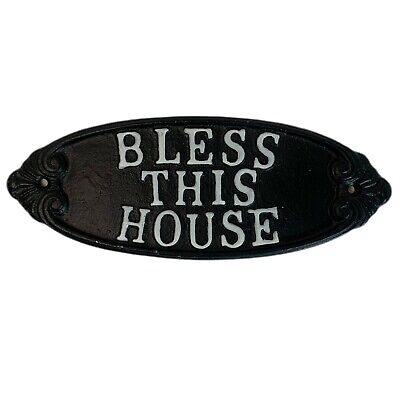 Ornate Cast Iron "Bless This House" Welcome Sign Wall Plaque Rustic Door Decor