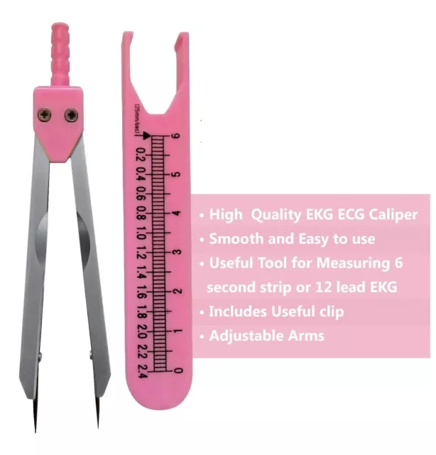 Deluxe PINK ECG EKG Caliper With Cover Ruler Compass New,US Seller