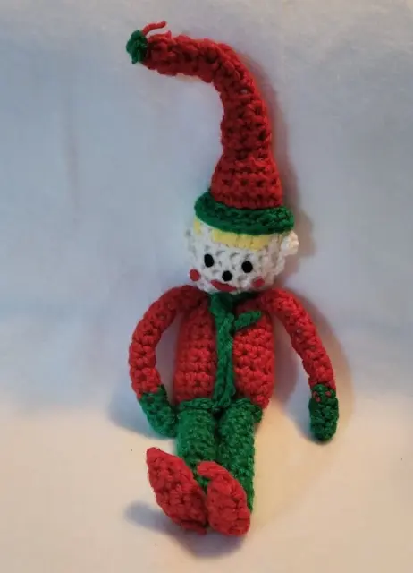 Handmade Crochet Christmas Elf ~ Yarn & Felt ~ 12" Plush