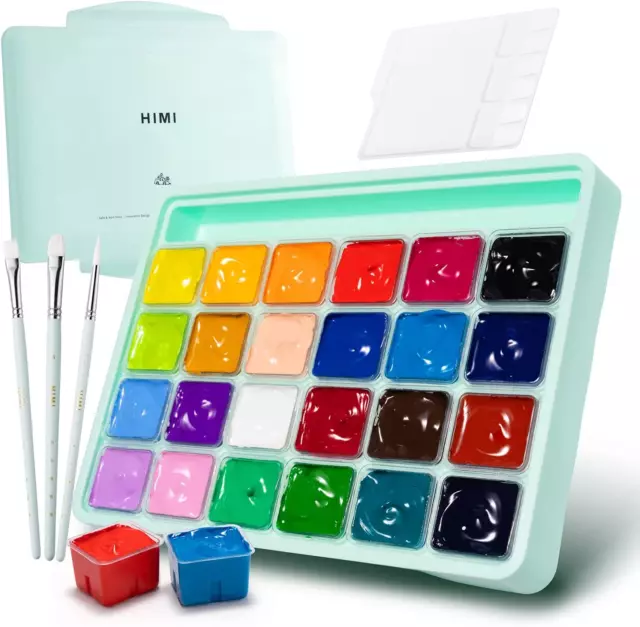 HIMI Gouache Paint, Set of 24 Colors×30ml with Paint Brushes, Unique Jelly