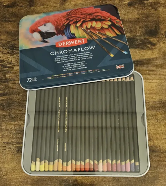 NEW 72 Derwent ChromaFlow Coloured Artists Pencils Tin Set BRAND NEW & SEALED 2