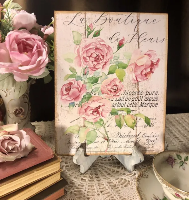 Shabby Chic, French Pink Roses Handcrafted Plaque / Sign