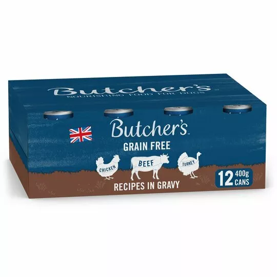 BUTCHER'S Grain Free Recipes in Gravy Wet Dog Food Tin Cans 12 x 400g