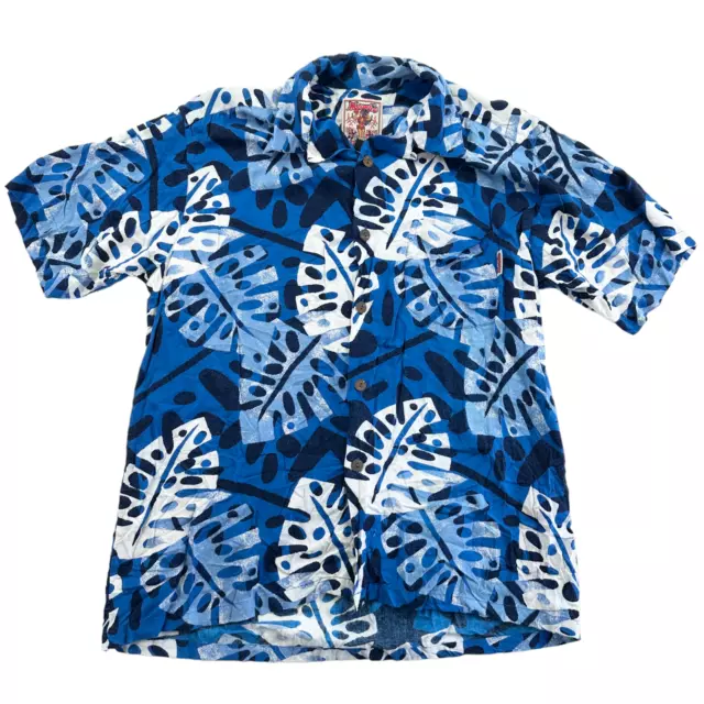 Vintage Mambo Loud Shirt Mens Medium M Blue Floral Viscose Rare Aloha Comfort