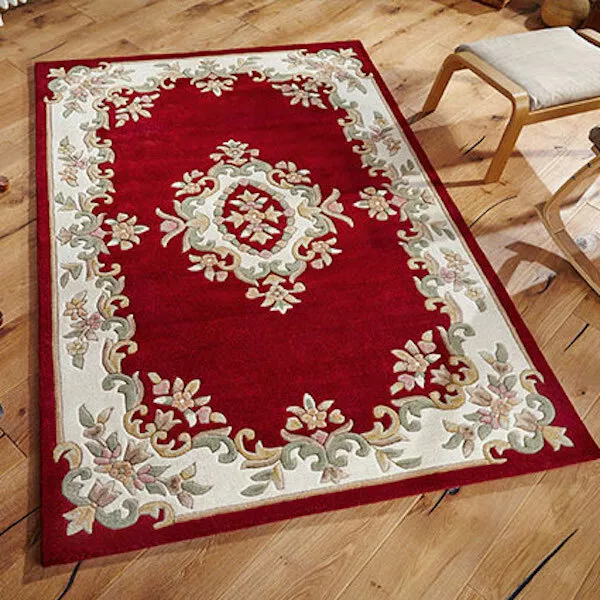 Red Cream Chinese Oriental Aubusson Design Handmade 100% Wool Area Rug all sizes