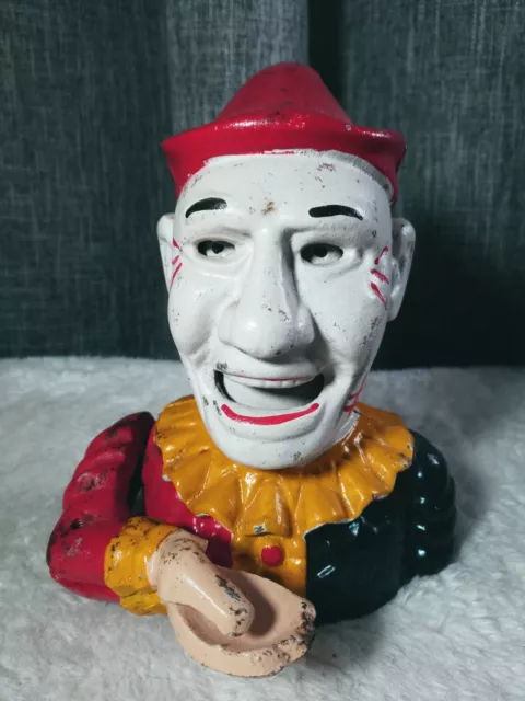 VTG Reproduction Cast Iron Dumpty Dumpty Jester Clown Coin Bank Taiwan