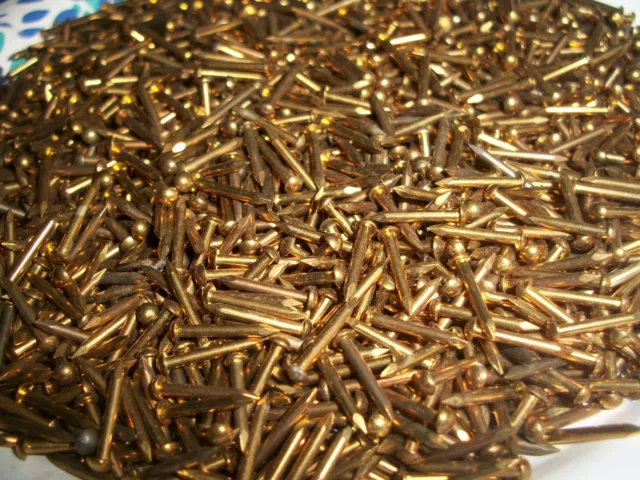 100  Vintage 1/2" X #16, Solid Brass Brad Nails, Round Dome Head Escutcheon Pins