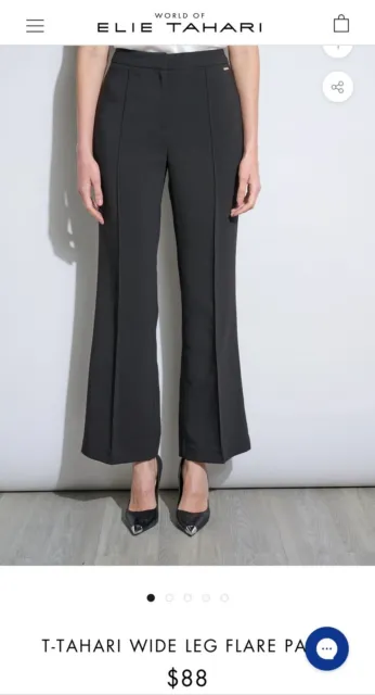NWOT TAHARI Women's Size 4 Pants Black Business Dress Flared stretch NEW