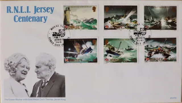 Jersey Stamps "Queen Mother Royal Visit - Jersey RNLI" First Day Cover 1984