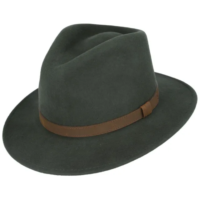 Unisex Fedora Felt Wool Hat Crushable with Leather Band