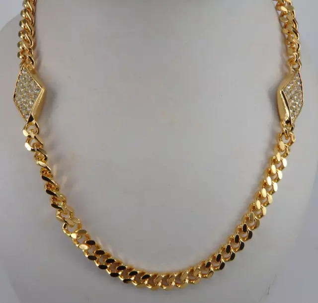 Neugablonz: Lange Kette 90 cm mit Swarovski Elements auf Rauten um 1980 (87561)