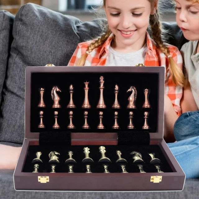 Jeu d'échecs en métal, jeu de pliage standard, échiquier en bois de luxe