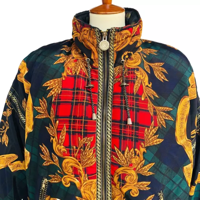 Vtg Gallery Down Jacket Coat Women M Tartan Plaid Gold Braid Grand Millennial 2