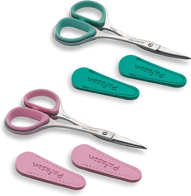Juego de tijeras bordadas rectas y curvas de acero inoxidable de 4" con PU Lea premium