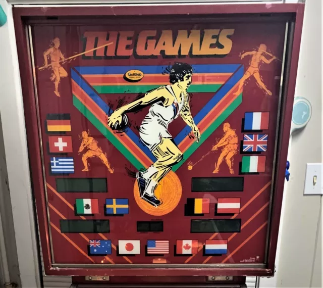 Gottlieb The Games Pinball Machine Backglass only very good condition