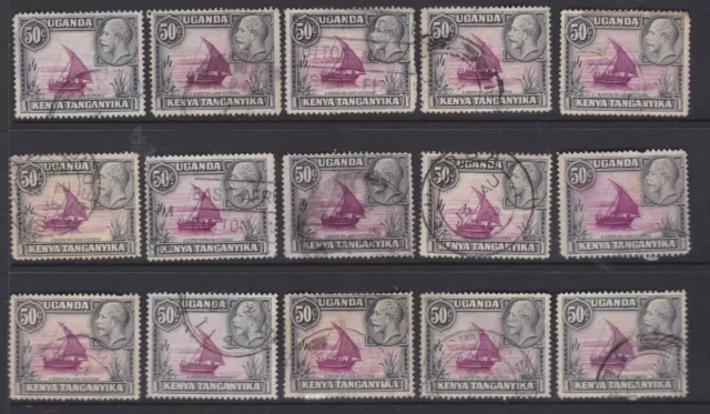 c.1935 KUT Kenya Uganda Tanganyika AFRICA 50c KGV Used Lot x 15